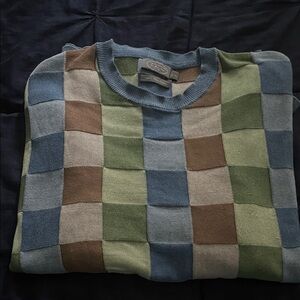 Talbots Multicolor Checkered Crewneck Sweater